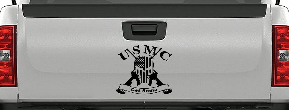 USMC United States Marine Corps Get Some Punisher Skull US Flag Crossed AR15 Guns Military Car or Truck Window Vinyl Decal Sticker (Black)