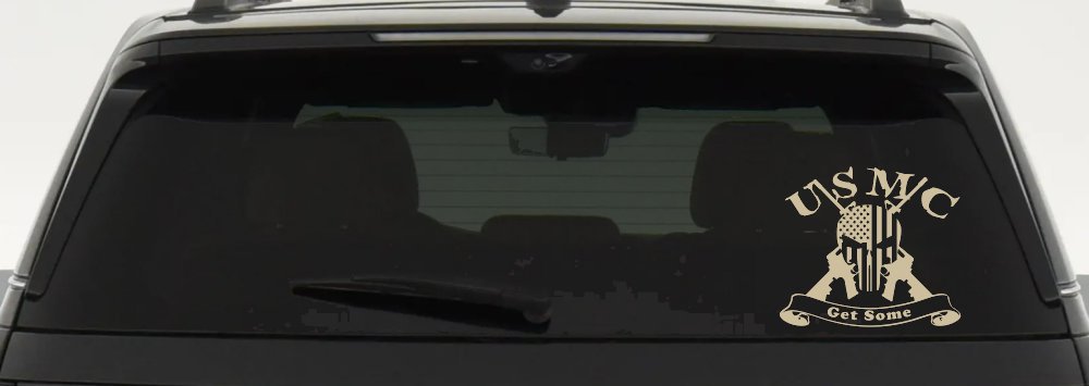 USMC United States Marine Corps Get Some Punisher Skull US Flag Crossed AR15 Guns Military Car or Truck Window Decal Sticker