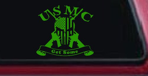 USMC United States Marine Corps Get Some Punisher Skull US Flag Crossed AR15 Guns Military Car or Truck Window Decal Sticker