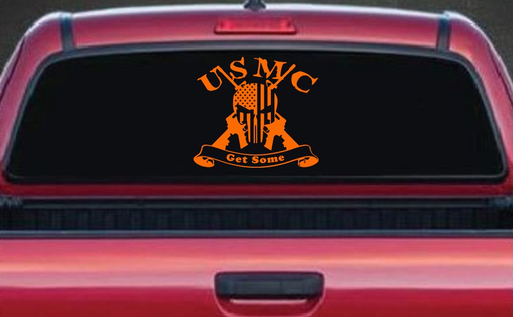 USMC United States Marine Corps Get Some Punisher Skull US Flag Crossed AR15 Guns Military Car or Truck Window Decal Sticker