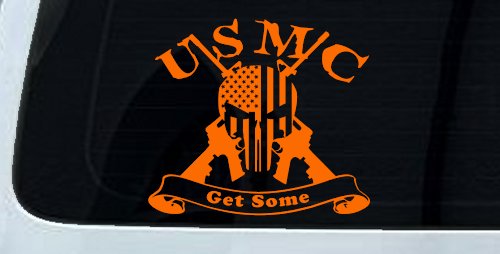 USMC United States Marine Corps Get Some Punisher Skull US Flag Crossed AR15 Guns Military Car or Truck Window Decal Sticker