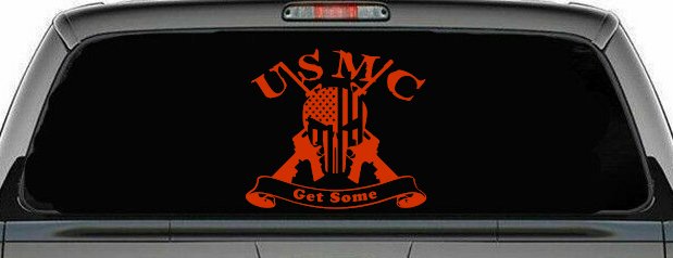 USMC United States Marine Corps Get Some Punisher Skull US Flag Crossed AR15 Guns Military Car or Truck Window Decal Sticker