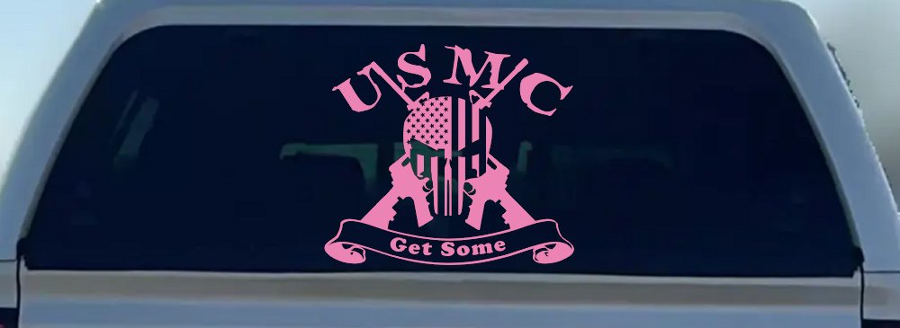 USMC United States Marine Corps Get Some Punisher Skull US Flag Crossed AR15 Guns Military Car or Truck Window Decal Sticker