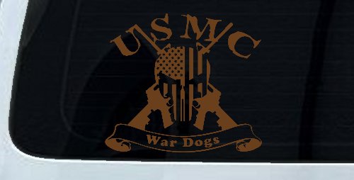 USMC United States Marine Corps War Dogs Punisher Skull US Flag Crossed AR15 Guns Military Car or Truck Window Vinyl Decal Sticker (Copper)