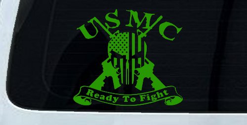 USMC United States Marine Corps Ready To Fight Punisher Skull US Flag Crossed AR15 Guns Military Car or Truck Window Decal Sticker