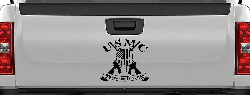 USMC United States Marine Corps Whatever It Takes Punisher Skull US Flag Crossed AR15 Guns Military Car or Truck Window Decal Sticker
