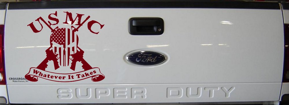 USMC United States Marine Corps Whatever It Takes Punisher Skull US Flag Crossed AR15 Guns Military Car or Truck Window Vinyl Decal Sticker (Burgundy)