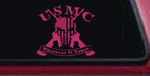 USMC United States Marine Corps Whatever It Takes Punisher Skull US Flag Crossed AR15 Guns Military Car or Truck Window Decal Sticker
