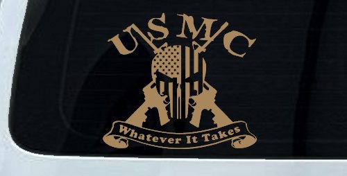 USMC United States Marine Corps Whatever It Takes Punisher Skull US Flag Crossed AR15 Guns Military Car or Truck Window Decal Sticker