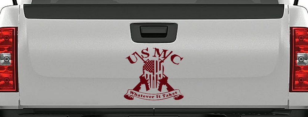 USMC United States Marine Corps Whatever It Takes Punisher Skull US Flag Crossed AR15 Guns Military Car or Truck Window Decal Sticker