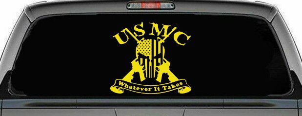 USMC United States Marine Corps Whatever It Takes Punisher Skull US Flag Crossed AR15 Guns Military Car or Truck Window Decal Sticker