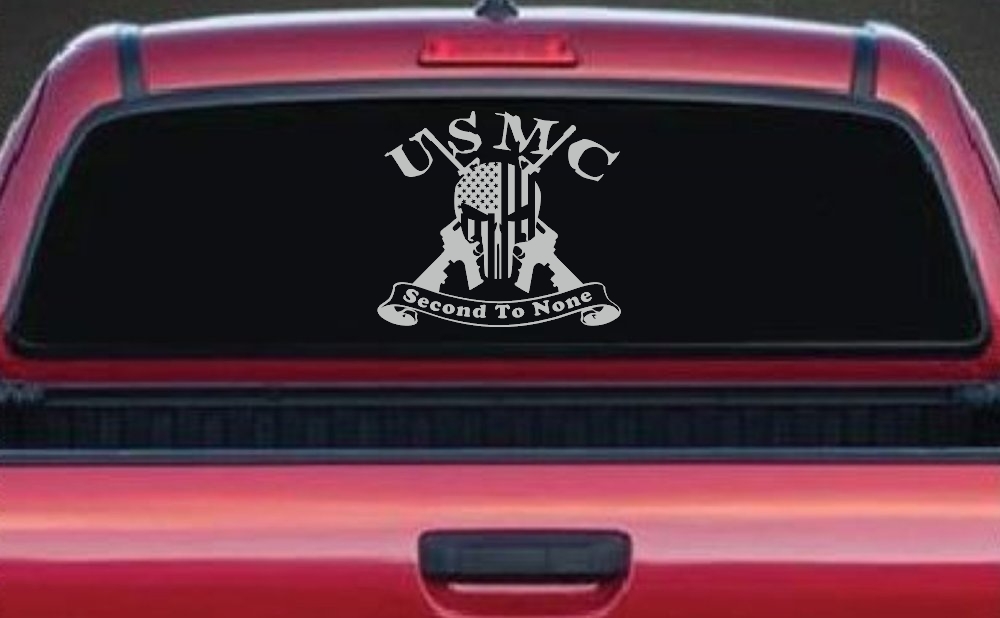 USMC United States Marine Corps Second To None Punisher Skull US Flag Crossed AR15 Guns Military Car or Truck Window Decal Sticker