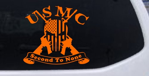 USMC United States Marine Corps Second To None Punisher Skull US Flag Crossed AR15 Guns Military Car or Truck Window Decal Sticker