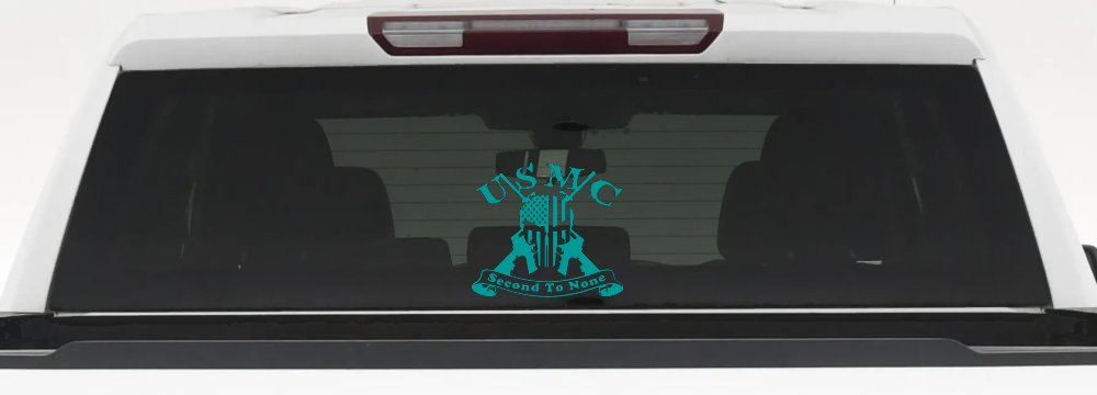 USMC United States Marine Corps Second To None Punisher Skull US Flag Crossed AR15 Guns Military Car or Truck Window Decal Sticker (Turquoise)
