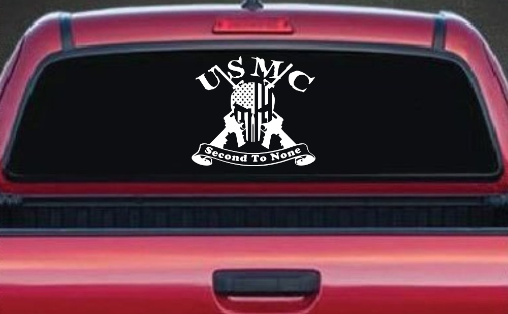 USMC United States Marine Corps Second To None Punisher Skull US Flag Crossed AR15 Guns Military Car or Truck Window Decal Sticker