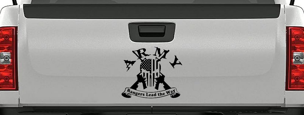 ARMY Rangers Lead the Way Punisher Skull US American Flag Crossed AR15 Guns Military Car or Truck Window Decal Sticker