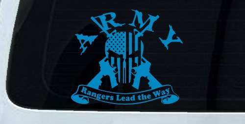 ARMY Rangers Lead the Way Punisher Skull US American Flag Crossed AR15 Guns Military Car or Truck Window Decal Sticker