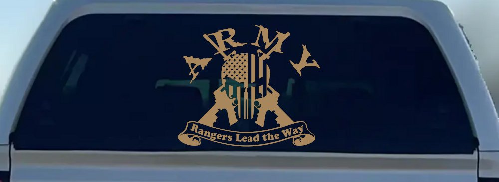ARMY Rangers Lead the Way Punisher Skull US American Flag Crossed AR15 Guns Military Car or Truck Window Decal Sticker