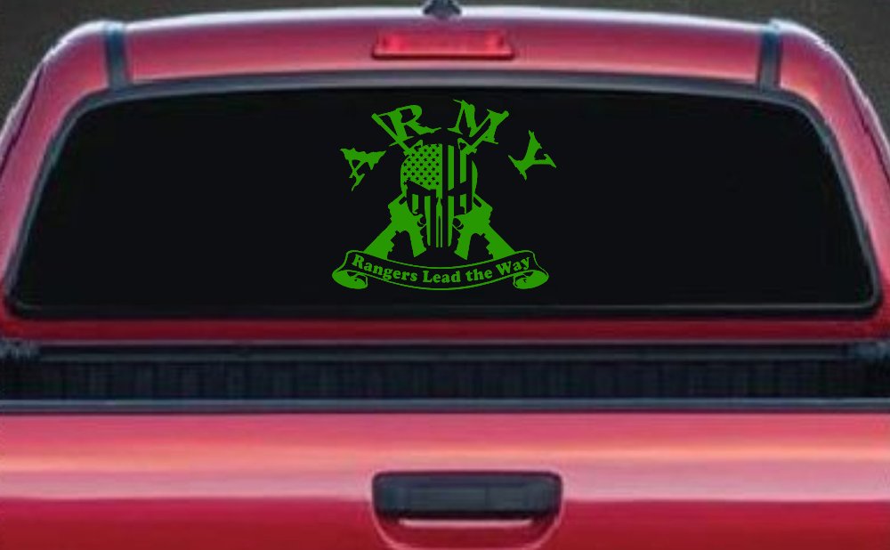 ARMY Rangers Lead the Way Punisher Skull US American Flag Crossed AR15 Guns Military Car or Truck Window Decal Sticker