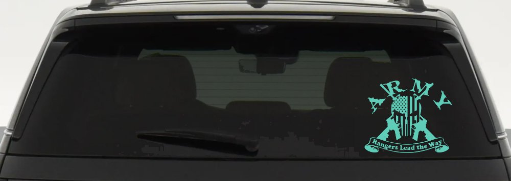 ARMY Rangers Lead the Way Punisher Skull US American Flag Crossed AR15 Guns Military Car or Truck Window Decal Sticker