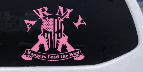 ARMY Rangers Lead the Way Punisher Skull US American Flag Crossed AR15 Guns Military Car or Truck Window Decal Sticker