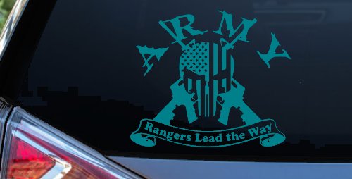 ARMY Rangers Lead the Way Punisher Skull US American Flag Crossed AR15 Guns Military Car or Truck Window Decal Sticker