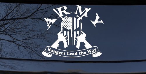 ARMY Rangers Lead the Way Punisher Skull US American Flag Crossed AR15 Guns Military Car or Truck Window Decal Sticker