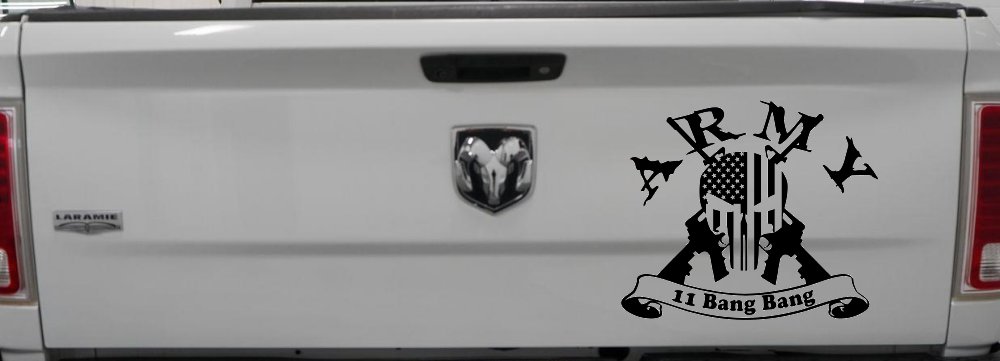 ARMY 11 Bang Bang Punisher Skull US American Flag Crossed AR15 Guns Military Car or Truck Window Vinyl Decal Sticker (Black)