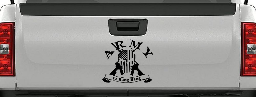 ARMY 11 Bang Bang Punisher Skull US American Flag Crossed AR15 Guns Military Car or Truck Window Decal Sticker