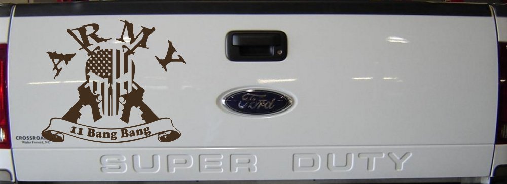 ARMY 11 Bang Bang Punisher Skull US American Flag Crossed AR15 Guns Military Car or Truck Window Vinyl Decal Sticker (Brown)