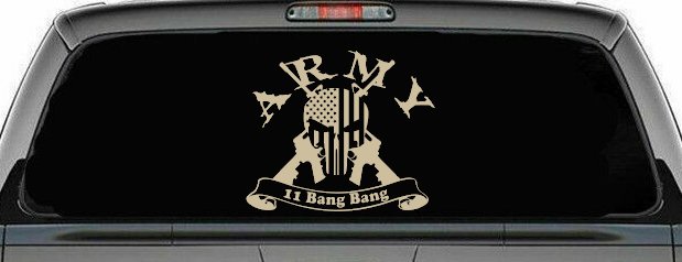 ARMY 11 Bang Bang Punisher Skull US American Flag Crossed AR15 Guns Military Car or Truck Window Decal Sticker