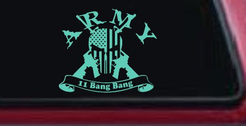 ARMY 11 Bang Bang Punisher Skull US American Flag Crossed AR15 Guns Military Car or Truck Window Decal Sticker