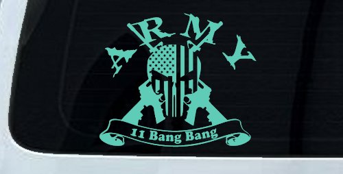 ARMY 11 Bang Bang Punisher Skull US American Flag Crossed AR15 Guns Military Car or Truck Window Vinyl Decal Sticker (Mint)