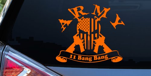 ARMY 11 Bang Bang Punisher Skull US American Flag Crossed AR15 Guns Military Car or Truck Window Decal Sticker