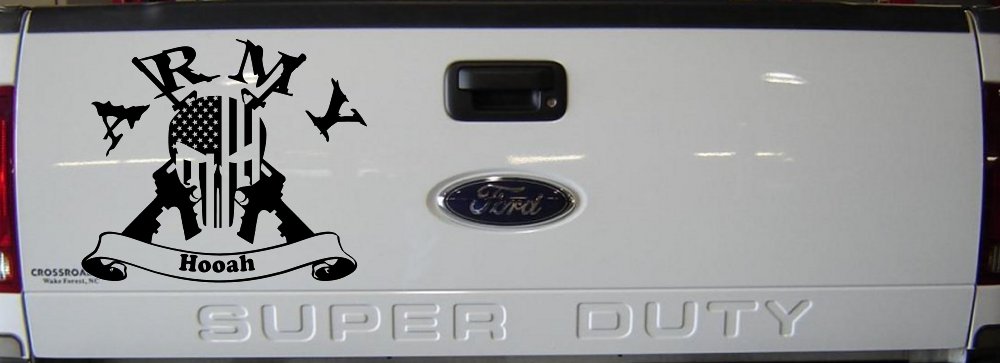 ARMY Hooah Punisher Skull US American Flag Crossed AR15 Guns Military Car or Truck Window Vinyl Decal Sticker (Black)