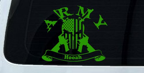 ARMY Hooah Punisher Skull US American Flag Crossed AR15 Guns Military Car or Truck Window Decal Sticker (Lime)