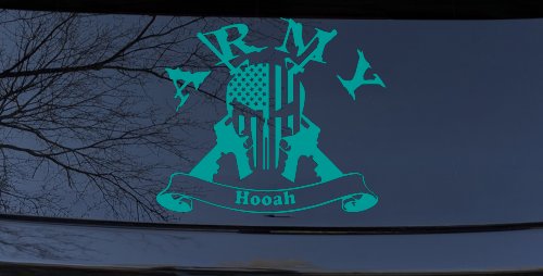 ARMY Hooah Punisher Skull US American Flag Crossed AR15 Guns Military Car or Truck Window Decal Sticker