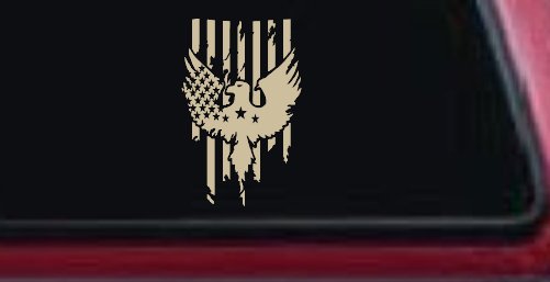 Worn Tattered American US Flag With Eagle Country Car or Truck Window Decal Sticker