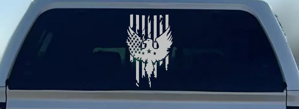Worn Tattered American US Flag With Eagle Country Car or Truck Window Vinyl Decal Sticker (Light Gray)