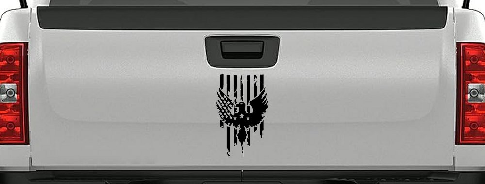 Worn Tattered American US Flag With Eagle Country Car or Truck Window Decal Sticker