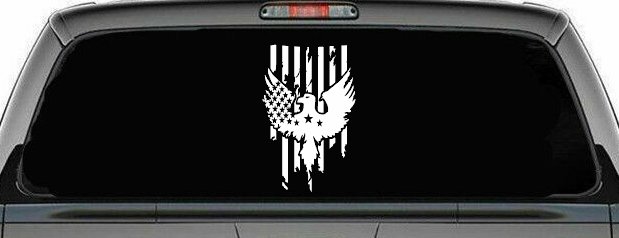 Worn Tattered American US Flag With Eagle Country Car or Truck Window Decal Sticker