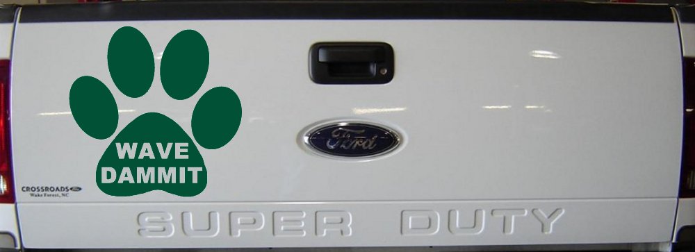 Dog or Cat Paw Print Wave Dammit Car or Truck Window Decal Sticker (Dark Green)