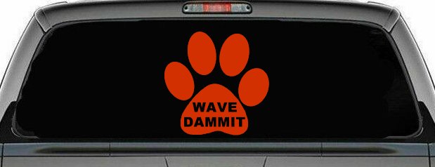 Dog or Cat Paw Print Wave Dammit Car or Truck Window Decal Sticker (Orange Red)