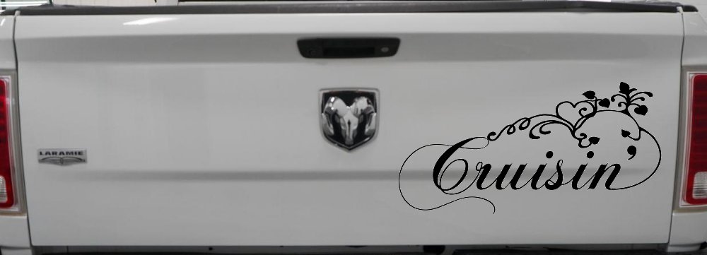 Cruisin With Swirl Hearts and Vines Car or Truck Window Vinyl Decal Sticker (Black)