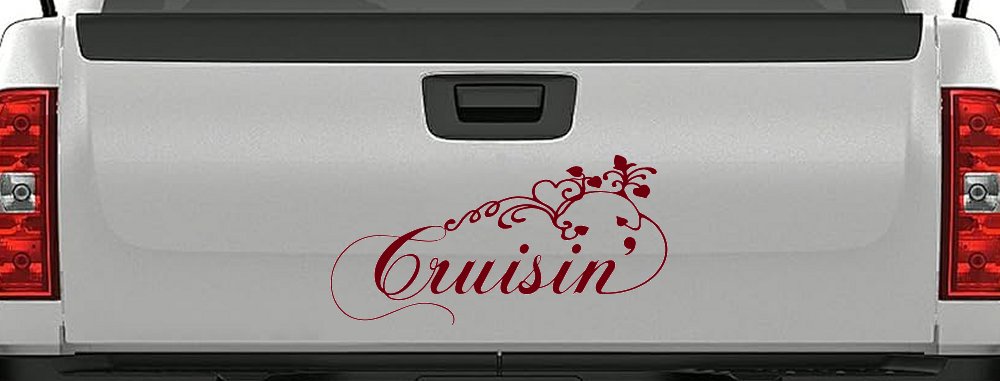 Cruisin With Swirl Hearts and Vines Car or Truck Window Vinyl Decal Sticker (Burgundy)