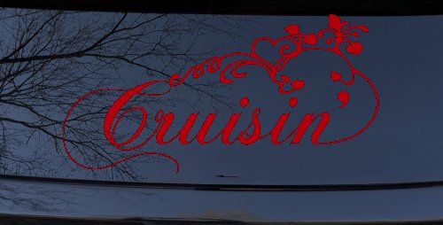 Cruisin With Swirl Hearts and Vines Car or Truck Window Vinyl Decal Sticker (Red)