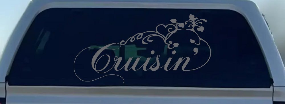 Cruisin With Swirl Hearts and Vines Car or Truck Window Vinyl Decal Sticker (Silver)