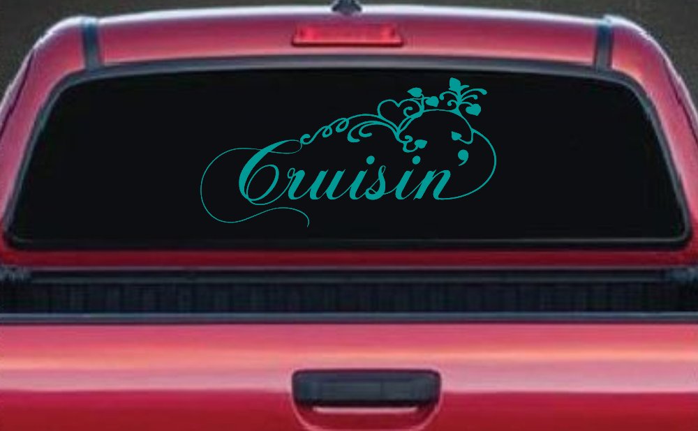 Cruisin With Swirl Hearts and Vines Car or Truck Window Decal Sticker