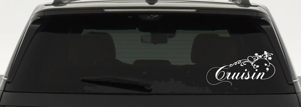 Cruisin With Swirl Hearts and Vines Car or Truck Window Vinyl Decal Sticker (White)