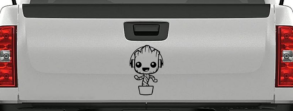 Baby Groot Dancing With Headphones Car or Truck Window Decal Sticker (Black)